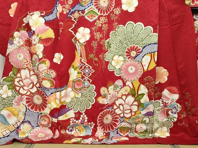 平和屋着物●豪華振袖　刺繍　吉祥草花文　金彩　正絹　逸品　DABI9098ud