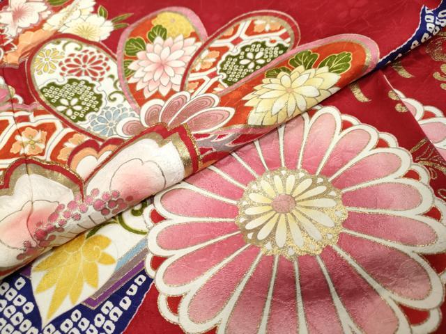 平和屋着物●豪華振袖　刺繍　吉祥草花文　金彩　正絹　逸品　DABI9098ud