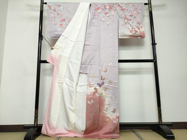 平和屋着物●訪問着　舞蝶文　暈し染め　金彩　正絹　逸品　DABI9101ud