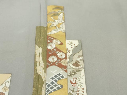 平和屋着物●訪問着　刺繍　短冊飛鶴花文　金彩　正絹　逸品　DABI9103ud