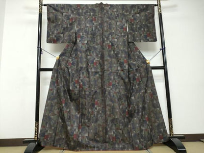 平和屋着物●本場大島紬　9マルキ　変わり格子文　正絹　逸品　DABI9106ud