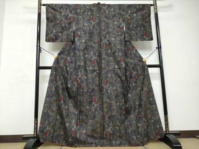 平和屋着物●本場大島紬　9マルキ　変わり格子文　正絹　逸品　DABI9106ud