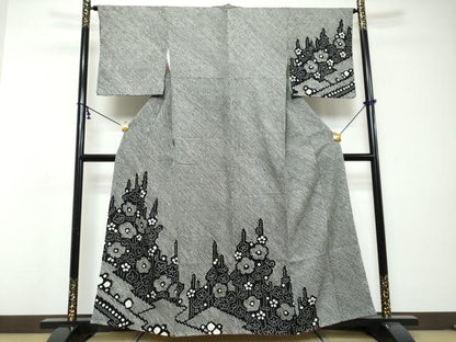 平和屋着物●訪問着　総絞り　草花文　黒地　正絹　逸品　DABI9110ud