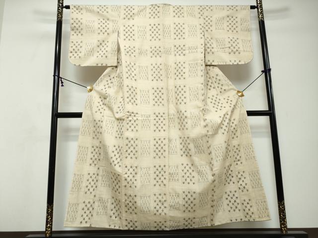 平和屋着物▼上質な紬　変わり格子文　正絹　逸品　DABI9112ud