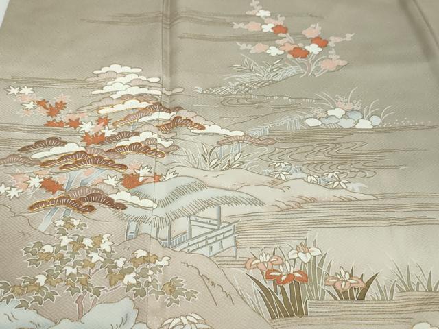 平和屋着物●訪問着　駒刺繍　風景草花文　暈し染め　金彩　鈴乃屋扱い　正絹　逸品　DABI9114ud