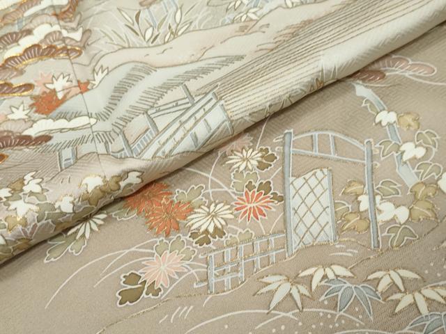 平和屋着物●訪問着　駒刺繍　風景草花文　暈し染め　金彩　鈴乃屋扱い　正絹　逸品　DABI9114ud