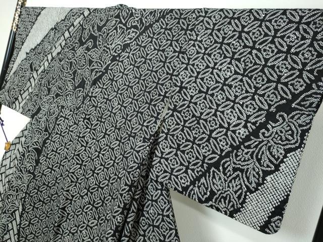 平和屋着物●訪問着　総絞り　吉祥草花文　黒地　正絹　逸品　DABI9115ud