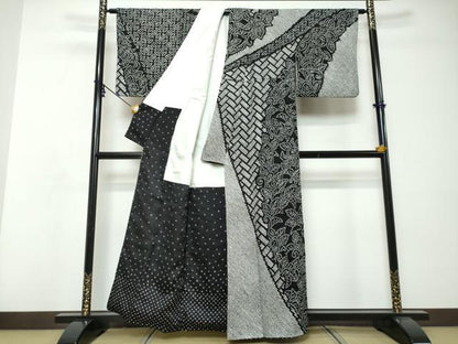 平和屋着物●訪問着　総絞り　吉祥草花文　黒地　正絹　逸品　DABI9115ud