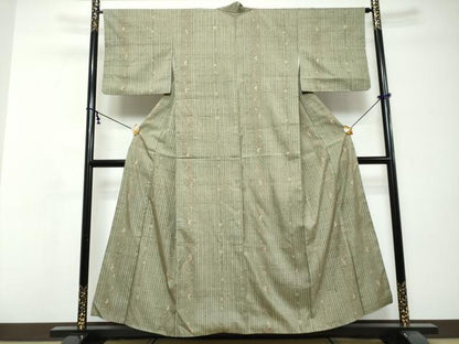 平和屋着物●上質な小紋　紬地　草花間道　正絹　逸品　DABI9116ud
