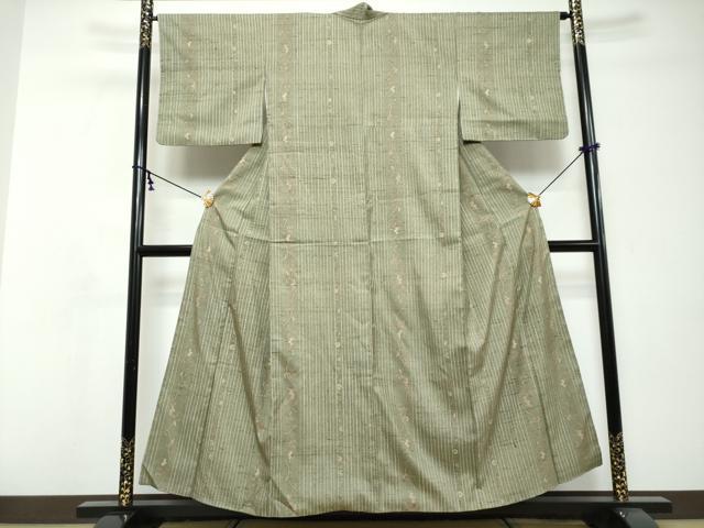 平和屋着物●上質な小紋　紬地　草花間道　正絹　逸品　DABI9116ud