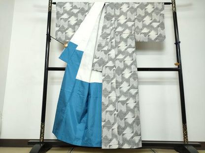 平和屋着物●上質な紬　幾何学文様　正絹　逸品　未使用　DABI9117ud