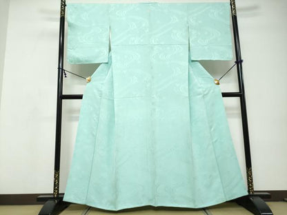 平和屋着物●上質な色無地　流水舞葉地紋　白群色　正絹　逸品　未使用　DABI9129ud