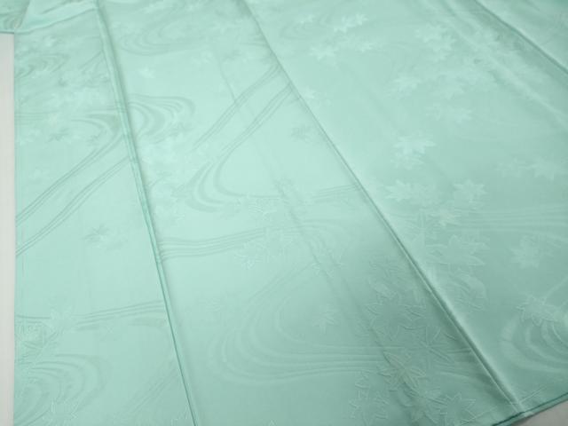 平和屋着物●上質な色無地　流水舞葉地紋　白群色　正絹　逸品　未使用　DABI9129ud