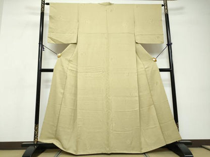 平和屋着物●上質な色無地　草花丸地紋　抹茶色　正絹　逸品　DABI9130ud