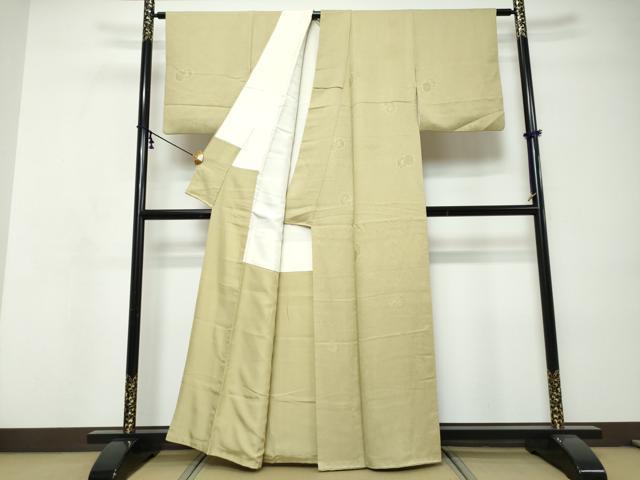 平和屋着物●上質な色無地　草花丸地紋　抹茶色　正絹　逸品　DABI9130ud