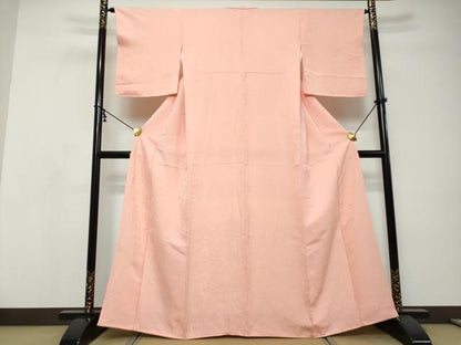 平和屋着物●上質な色無地　舞花地紋　珊瑚色　正絹　逸品　DABI9131ud