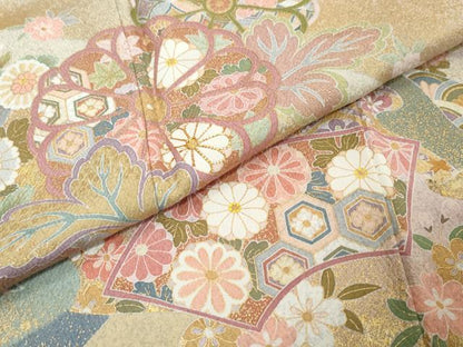 平和屋着物●訪問着　駒刺繍　地紙草花文　暈し染め　金彩　正絹　逸品　DABI9136ud