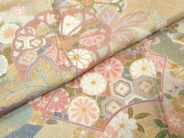 平和屋着物●訪問着　駒刺繍　地紙草花文　暈し染め　金彩　正絹　逸品　DABI9136ud
