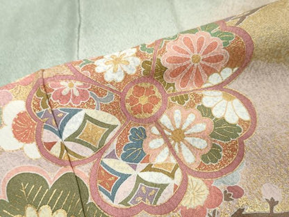 平和屋着物●訪問着　駒刺繍　地紙草花文　暈し染め　金彩　正絹　逸品　DABI9136ud