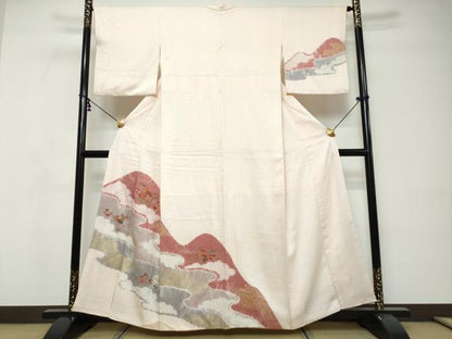 平和屋着物●訪問着　絞り　刺繍　草花籬文　金彩　正絹　逸品　DABI9137ud