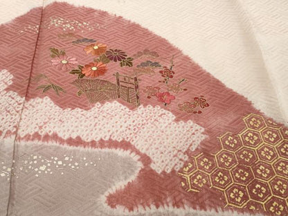 平和屋着物●訪問着　絞り　刺繍　草花籬文　金彩　正絹　逸品　DABI9137ud