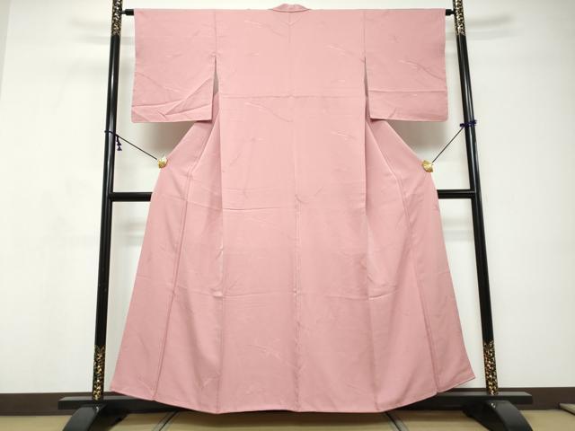 平和屋着物●上質な色無地　枝葉地紋　桃色　正絹　逸品　DABI9138ud