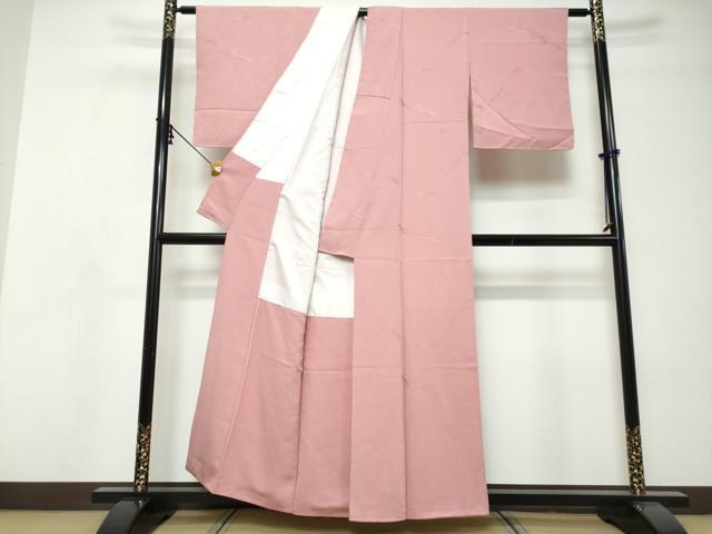 平和屋着物●上質な色無地　枝葉地紋　桃色　正絹　逸品　DABI9138ud