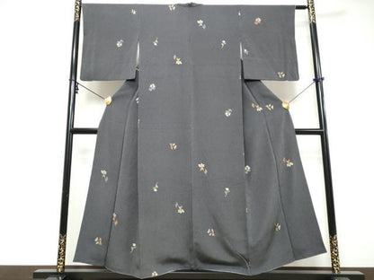 平和屋着物●上質な小紋　草花文　金彩　正絹　逸品　DABI9139ud