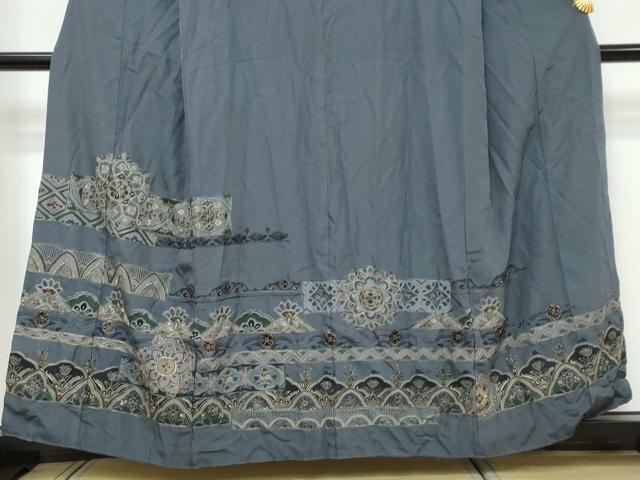 平和屋着物●中国三大刺繍　スワトウ刺繍　汕頭刺繍　訪問着　横段吉祥草花文　金糸　正絹　逸品　DABI9145ud