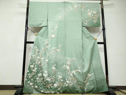 平和屋着物●訪問着　枝花文　暈し染め　金銀彩　正絹　逸品　未使用　DABI9147ud