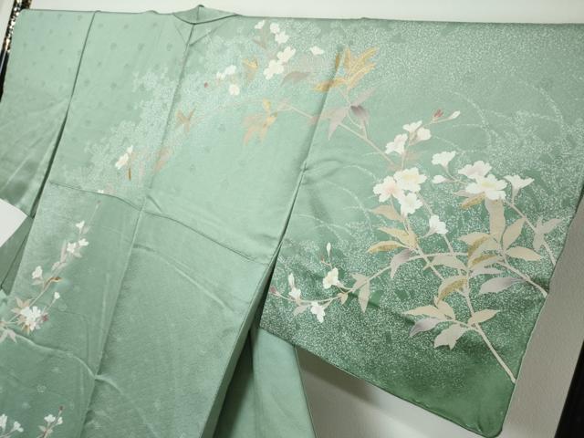 平和屋着物●訪問着　枝花文　暈し染め　金銀彩　正絹　逸品　未使用　DABI9147ud