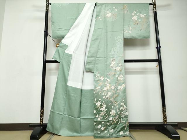 平和屋着物●訪問着　枝花文　暈し染め　金銀彩　正絹　逸品　未使用　DABI9147ud