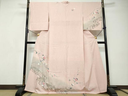 平和屋着物●訪問着　友禅　草花文　暈し染め　銀彩　正絹　逸品　DABI9148ud