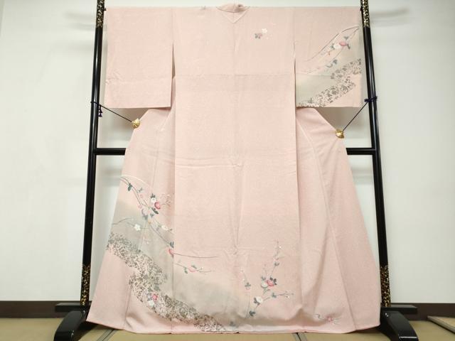 平和屋着物●訪問着　友禅　草花文　暈し染め　銀彩　正絹　逸品　DABI9148ud