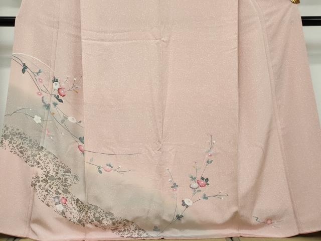 平和屋着物●訪問着　友禅　草花文　暈し染め　銀彩　正絹　逸品　DABI9148ud