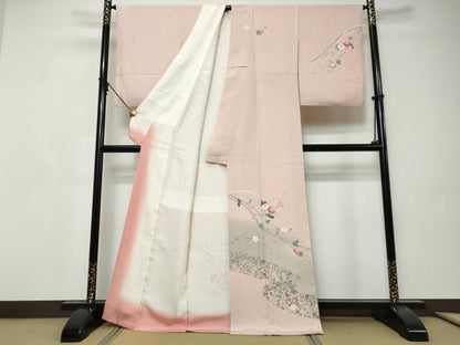 平和屋着物●訪問着　友禅　草花文　暈し染め　銀彩　正絹　逸品　DABI9148ud