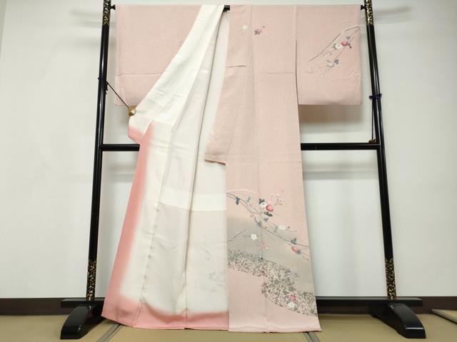 平和屋着物●訪問着　友禅　草花文　暈し染め　銀彩　正絹　逸品　DABI9148ud