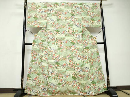 平和屋着物●上質な小紋　型染め　風景草花文　正絹　逸品　未使用　DABI9149ud