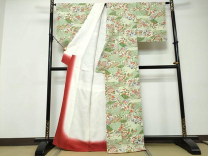 平和屋着物●上質な小紋　型染め　風景草花文　正絹　逸品　未使用　DABI9149ud