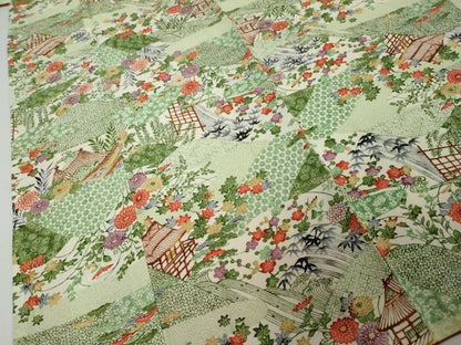 平和屋着物●上質な小紋　型染め　風景草花文　正絹　逸品　未使用　DABI9149ud