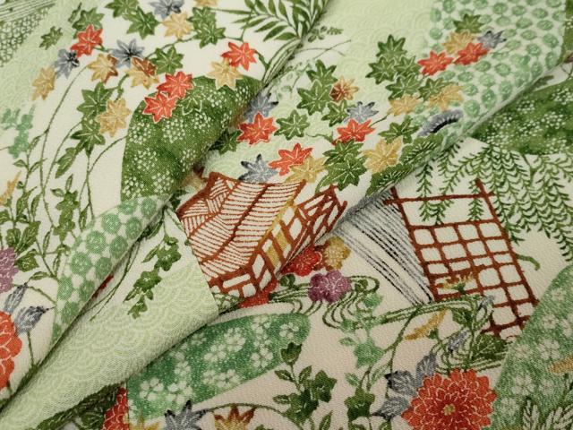 平和屋着物●上質な小紋　型染め　風景草花文　正絹　逸品　未使用　DABI9149ud