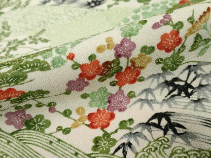 平和屋着物●上質な小紋　型染め　風景草花文　正絹　逸品　未使用　DABI9149ud