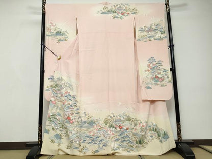 平和屋着物●豪華振袖　作家物　飛鶴風景草花文　暈し染め　正絹　逸品　DABI9153ud