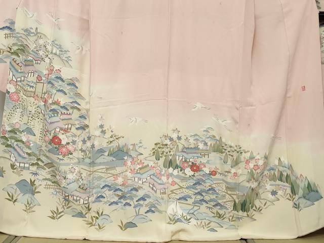 平和屋着物●豪華振袖　作家物　飛鶴風景草花文　暈し染め　正絹　逸品　DABI9153ud