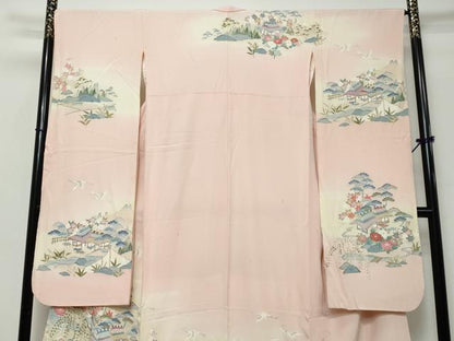 平和屋着物●豪華振袖　作家物　飛鶴風景草花文　暈し染め　正絹　逸品　DABI9153ud