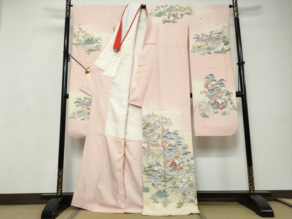 平和屋着物●豪華振袖　作家物　飛鶴風景草花文　暈し染め　正絹　逸品　DABI9153ud