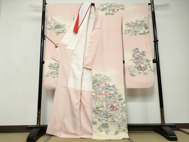 平和屋着物●豪華振袖　作家物　飛鶴風景草花文　暈し染め　正絹　逸品　DABI9153ud