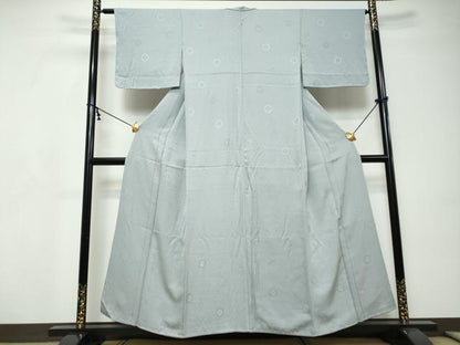 平和屋着物●上質な色無地　舞花地紋　湊鼠色　正絹　逸品　DABI9155ud