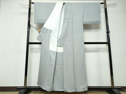 平和屋着物●上質な色無地　舞花地紋　湊鼠色　正絹　逸品　DABI9155ud