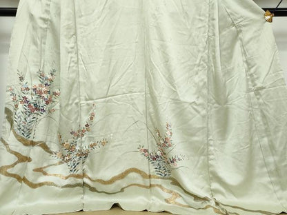 平和屋着物●訪問着　駒刺繍　草花文　金彩　上代45万　仮絵羽　正絹　逸品　未使用　DABI9162ud